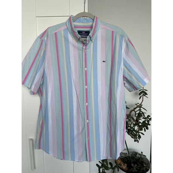 Vineyard Vines Striped Whale Button Down Short Sleeve Shirt, 100% Cotton,Size XL - Picture 1 of 7